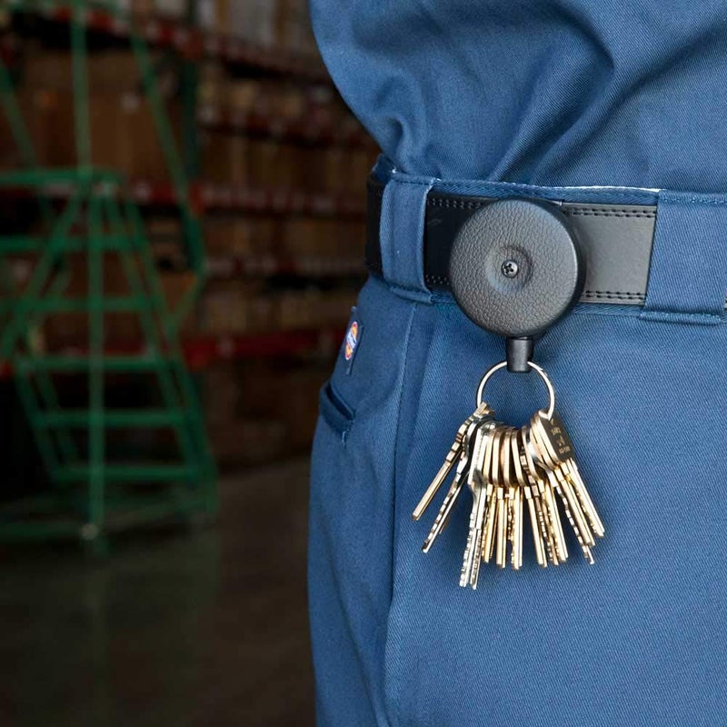 KEY-BAK Original SD Retractable Keychain with a 36" Retractable Cord, Black Front, Steel Belt Clip, 13 oz. Retraction, Split Ring - Image 2